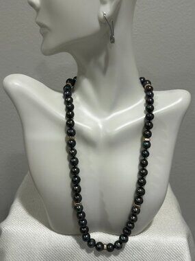 9mm Natural Freshwater South Sea Gray Pearl Necklace 18''Yellow Gold Plate Clasp